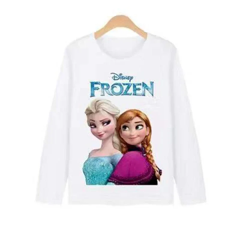 Spring Cartoon Frozen Anna Elsa Olaf Print Baby Boy Girl Long Sleeve T Shirts Kids Cotton Clothes Toddler Top Tee Costumes 2-12Y