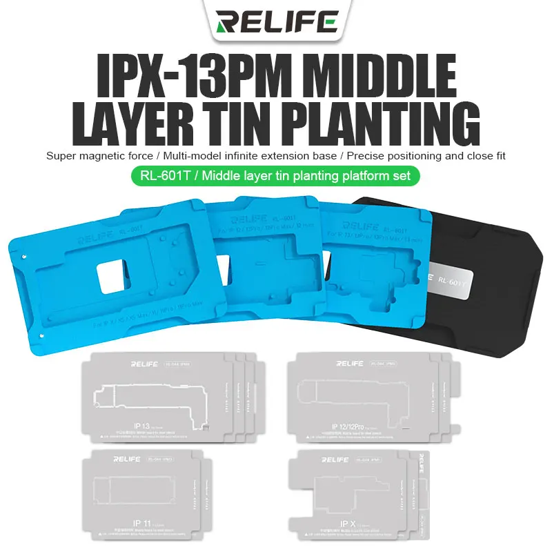 Relife Rl-601T Stencil Kit Per Iphone X-13 Pro Max Mini Middle Layer Board Bga Reballing Stencil Reball Solder Plaste