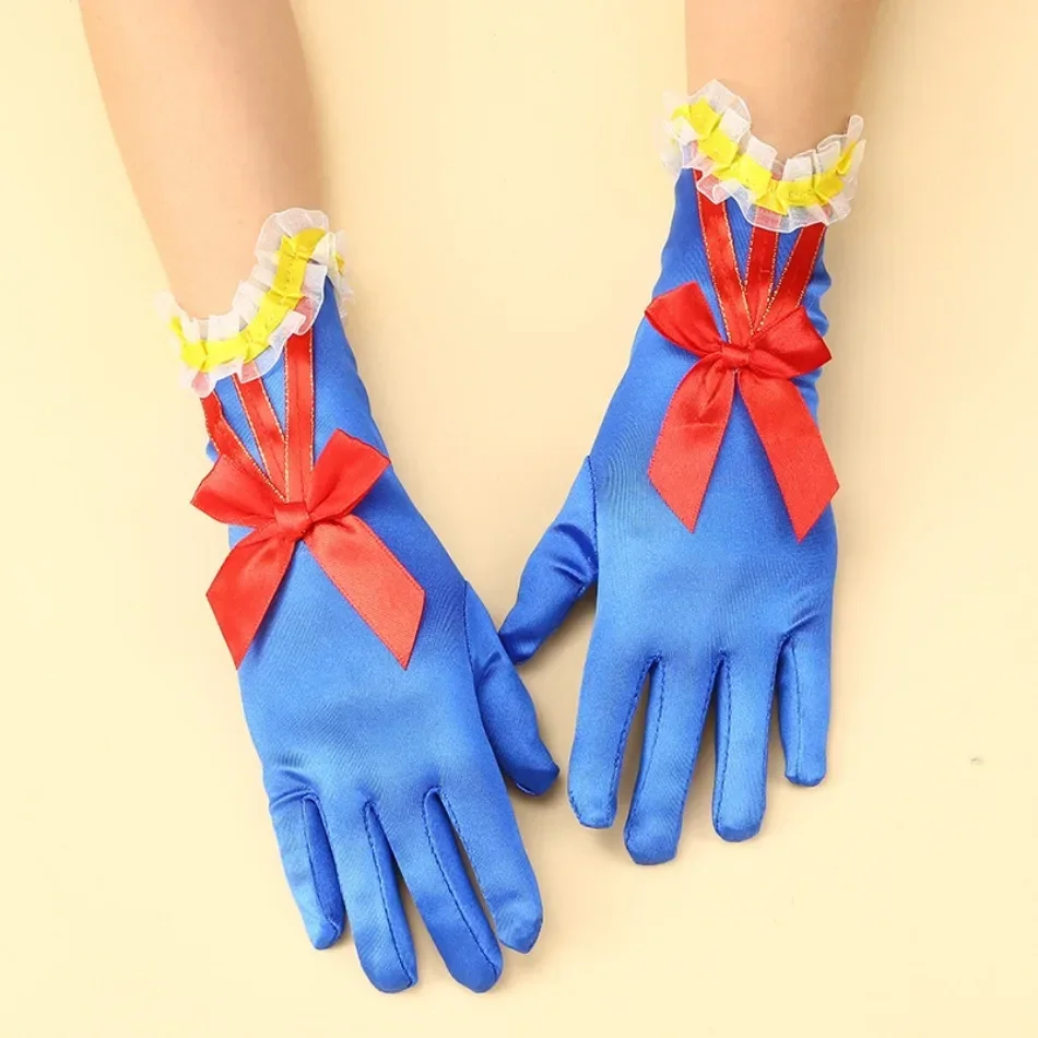 Girls Snow White Color Bow Bloves Kids Wedding Royal Blue Full Fingers Mittens Mid Lace Gloves Princess Dress Up Accessories children dance gloves