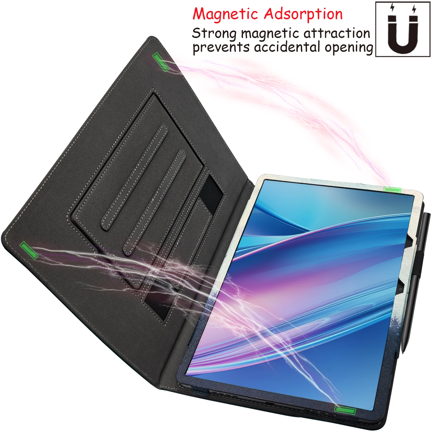 Premium Leather Multi-Angle Stand Cover for 11.5 Tablets with Auto Sleep/Wake, Hand Strap, and Pen Holder