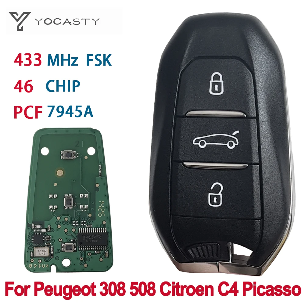 Yocasty 3 Pulsanti Smart Key Keyless Per Peugeot 308 508 Citroen C4 Ds4 Ds5 2010 2012 2014 2015 2016 7945 Chip 96742552Zd 433Mhz
