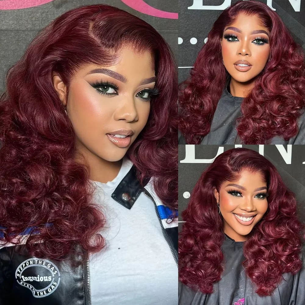 250 Dichte 99J Burgund Körperwelle Bob Perücke Echthaar 13x4 HD Lace Frontal Perücke Rot gefärbt 7x5 leimlose Perücke Echthaar für Frauen – Detail 8