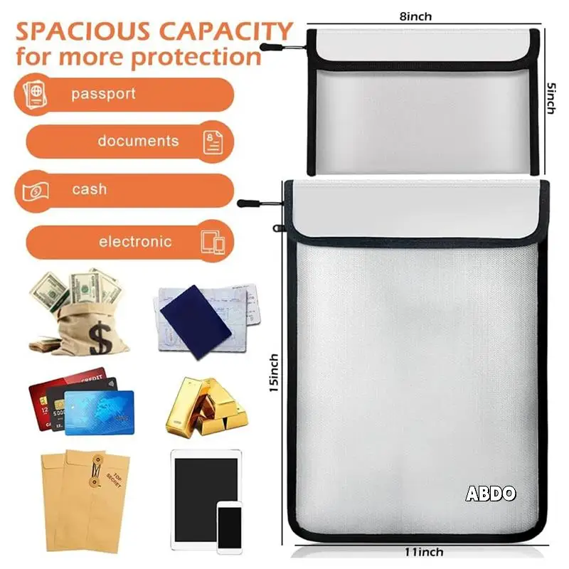 방수 내화 문서 가방, 문서용 2팩 15X11인치 및 8X5인치 내화 가방, 내화 돈 가방