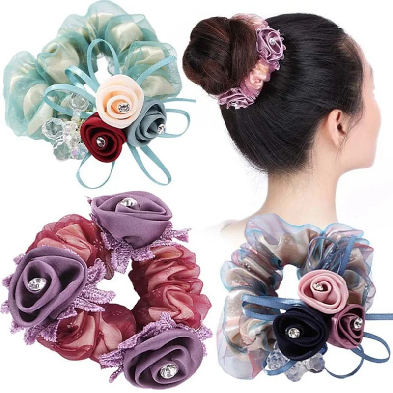 Hamag Rose Petal Hair Scrunchie with Crystals