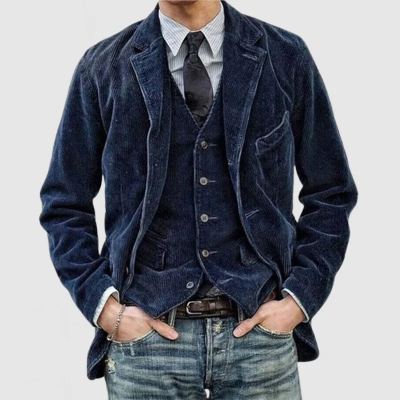 Nuovi capi di abbigliamento da uomo autunnali. Abito in velluto a coste tinta unita. Giacca casual con colletto casual alla moda da uomo europeo e americano. - immagine 3
