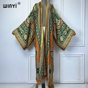 WINYI boho print Kimonos african dresses for woman Cardigans beach outfits kaftan beach cover up evening dress maxi long coat 1