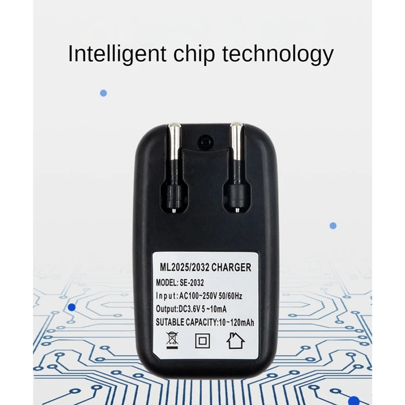 3.6V Battery Charger Lithium 2032 Battery Charger Adapter For ML2032 ML Coin Button Cell Easy Install EU Plug