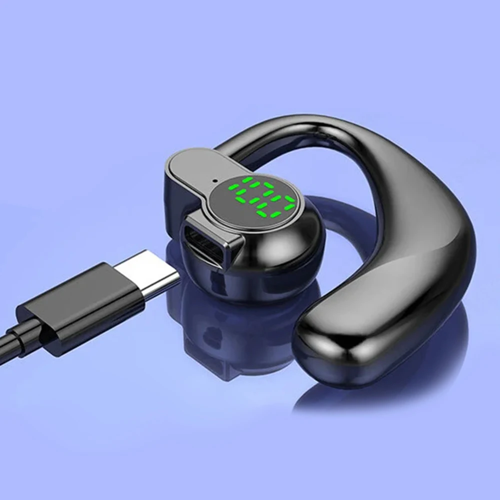 1pc Bluetooth 5.4 Earphones Bone Conduction Wireless HiFi Noise Reduction LED Display Headset Hook for Sports Gaming Headphones