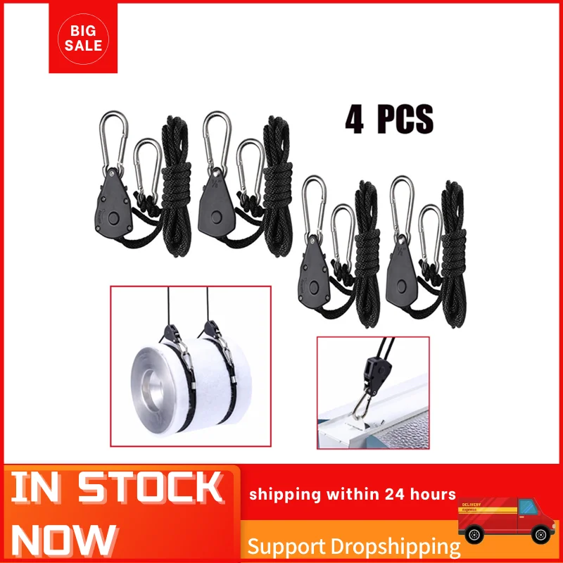 

4pcs 1/8 Inch 150LBS Heavy Duty Adjustable Grow Light Ratchet Rope Hanger for Grow Light Fixtures Gardening 68KG