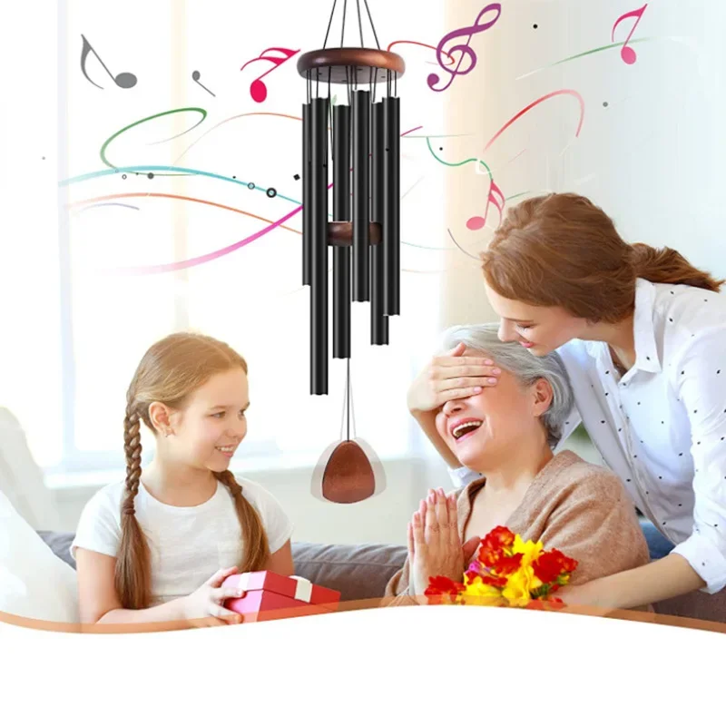 1pc 6 Tubes Aluminum Alloy Wind Chimes with Hook Black Bells for Outside Home Wedding Party Memorial Decoration Ornaments Gifts 4