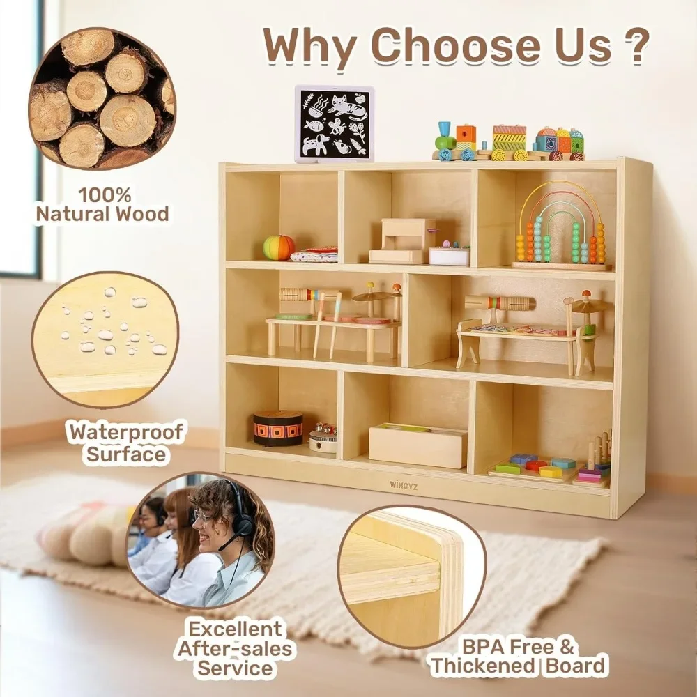 Wooden Storage Cabinet, 8-Section Kids Toy Storage Organizer, Spacious Montessori Kids Bookshelf, Toy Shelf Storage Organizer 5