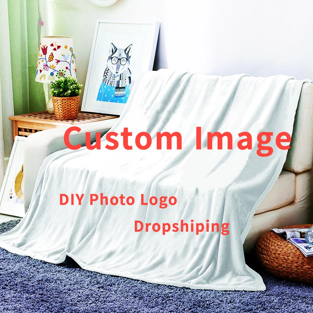 Customize Photo Logo Brand Designer Flannel Throw Blanket Personalized Soft Anime Blankets for Sofa Gift DIY Soft Warm Bed Cover