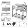 Stainless Steel Prep & Utility Sink With Countertop Faucet Hose Free Standing Single Bowl Commercial Kitchen Sink Workbench 6