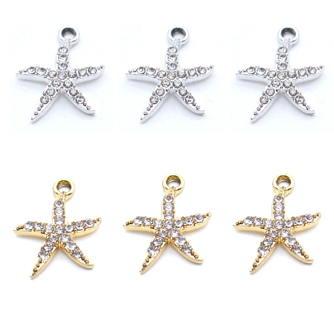 

New 10PCS 10 * 18MM DIY Alloy Rhinestone Starfish Pendant, Earrings, Earstuds, Shoes, Clothing, Luggage, Jewelry Accessories