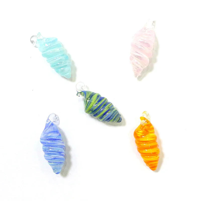 

5pcs Custom Cute Mini Conch Design Charm Glass Pendant Aquarium Decor Sea Snail Ornament Fashion Girl Jewelry Making Accessories