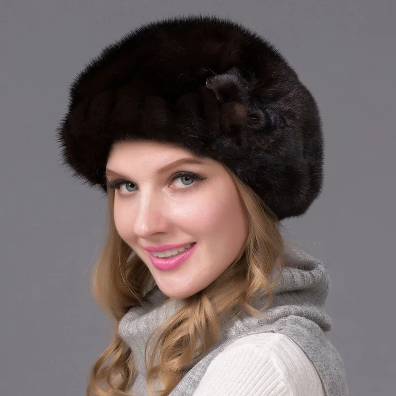 Осенне-зимняя теплая норковая шапка