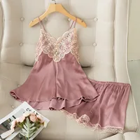 Backless Cross Pajamas For Women Sexy Ice Silk Beautiful Back Suspender Shorts With Chest Pads Sleepwear - Image 3