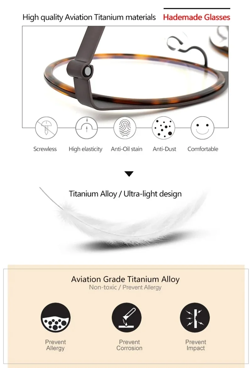 Dänemark Marke Retro Runde Titan Brille Rahmen Ultra-licht Männer Frauen Brillen Brillen Schraubenlose Handgemachte 9767 Neue Spektakel – Detail 6