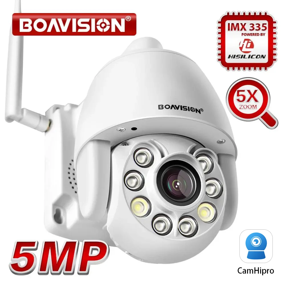 

Super HD 5MP WIFI IP PTZ Camera Outdoor 5X Optical Zoom Mini PTZ Dome Wireless Camera Color Night Vision 60m Two Way Audio CamHi