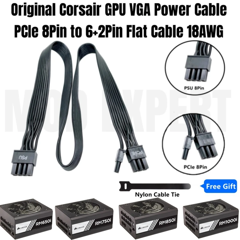 Фото Оригинальный CORSAIR RM1000i RM850i RM750i RM650i Platinum PCIe 8Pin 6 + 2Pin VGA GPU Кабель питания для CORSAIR модульного блока питания №1