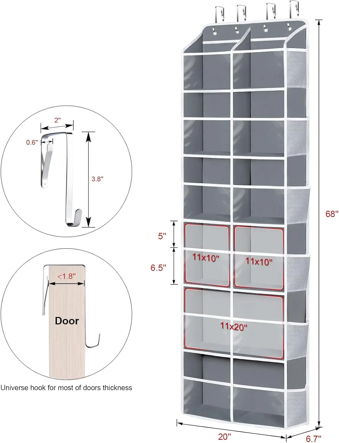 Over the Door Organizer, 6 Tiers Behind Door Storage with Clear Deep Pockets Door Hanging Organizer for Closet, Bedroom, Nursery 4