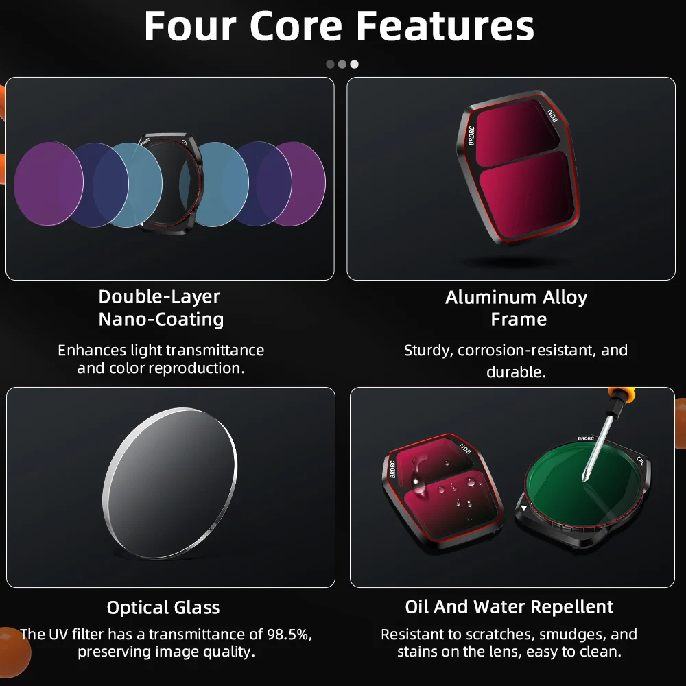 Description Picture 3 of itemBRDRC Lens Filter Set For DJI Air 3S CPL ND8 ND16 ND32 ND64 UV LPR HD Optical Glass Filter Drone Accessories
