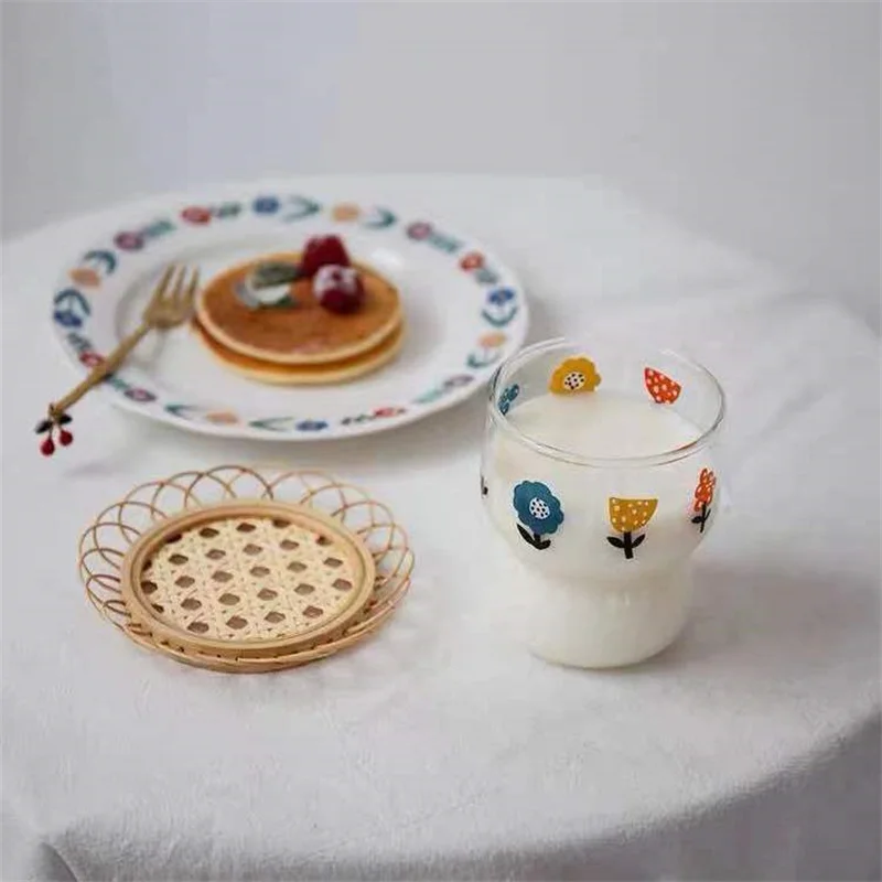 

Korean minimalist ins style small flower glass, strawberry cup, milk cup, juice cup, breakfast cup, American coffee cup
