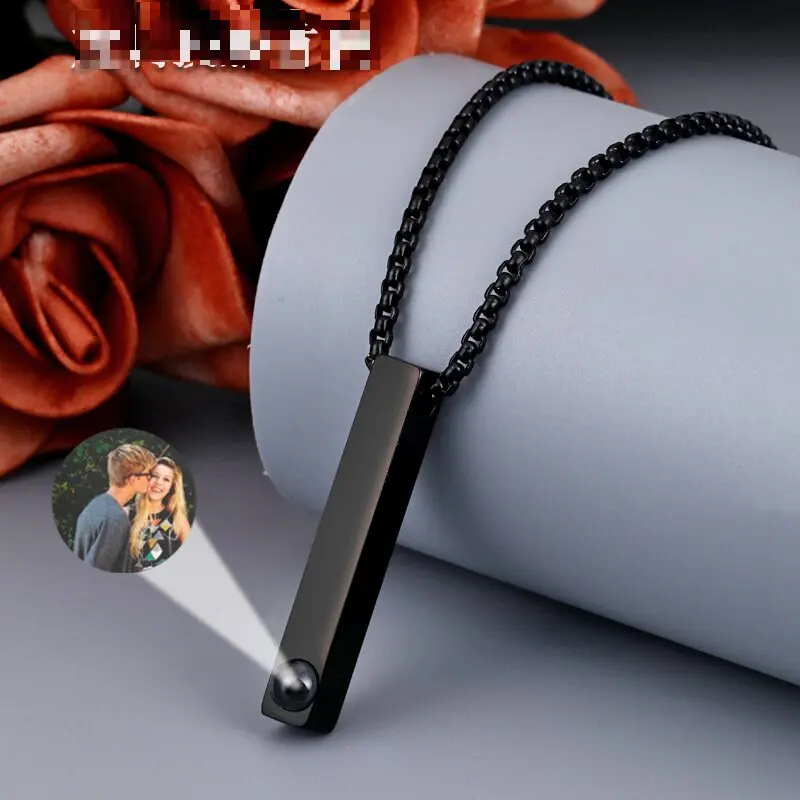 Titanium Steel Personalized Custom Picture Text Projection Men And Women Necklace Keychain Beautiful Moment Memory Collection