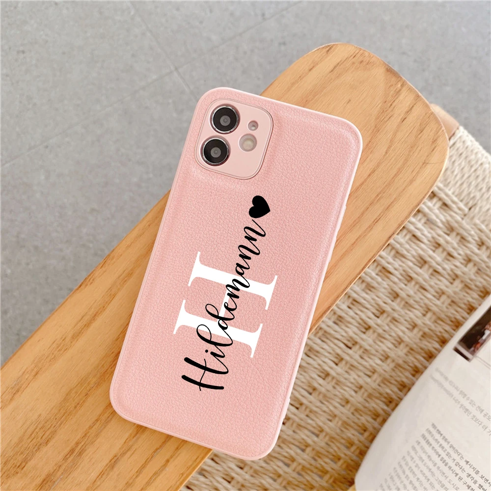 Custom Personalised Initial Name Heart Leather PU Case for iPhone 13 11 12 Pro Max X XR 7 8 Plus Soft Border Cover for iPhone 13 wallet cases Cases & Covers