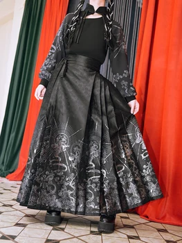 Black Yarn-Dyed Silver Horse-Face Skirt High-Grade National Style Daily Hanfu New Chinese for Women