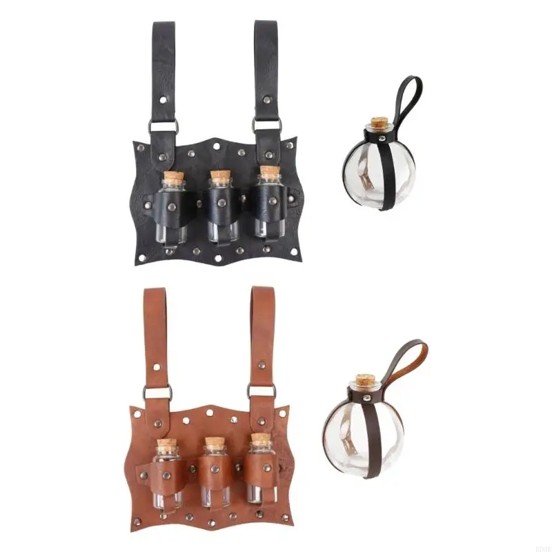 Hexentrankflasche, Halloween-Requisiten mit abnehmbaren Korken aus dickem Glas und PU-Lederband für Kostümparty-Dekoration B03E