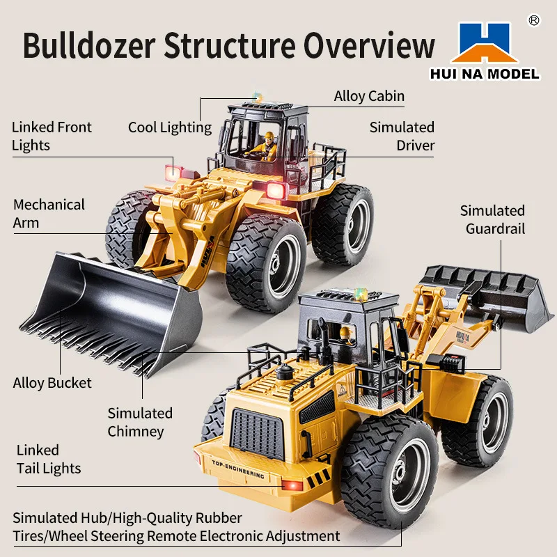 Huina 1520 1:18 RC Tractor Shovel Toy Rc Forklift Truck Engineering Car Toy Toys for Children Boy Toys Bulldozer Tractor Model 2
