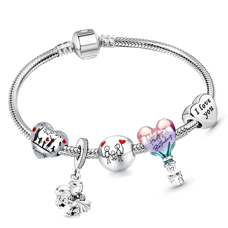 Romantic Style Jewelry Charm Bracelets With Family Love Beads Bracelet For Women Couples Pulseras Jewelry Gift Special Offer