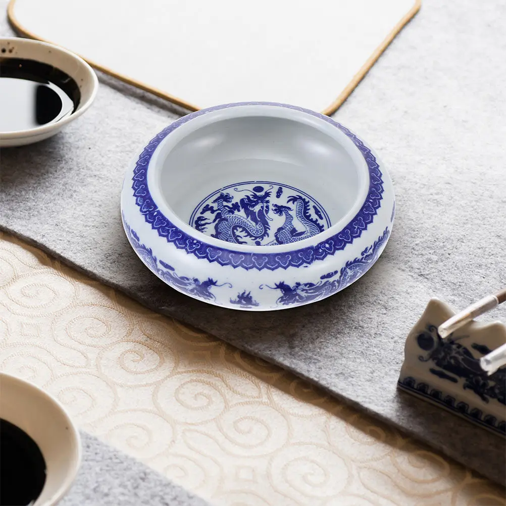 2Pcs 파란색과 흰색 도자기 잉크 브러쉬 와셔 세라믹 잉크 접시 서예 그림 연구 문구 용 다기능