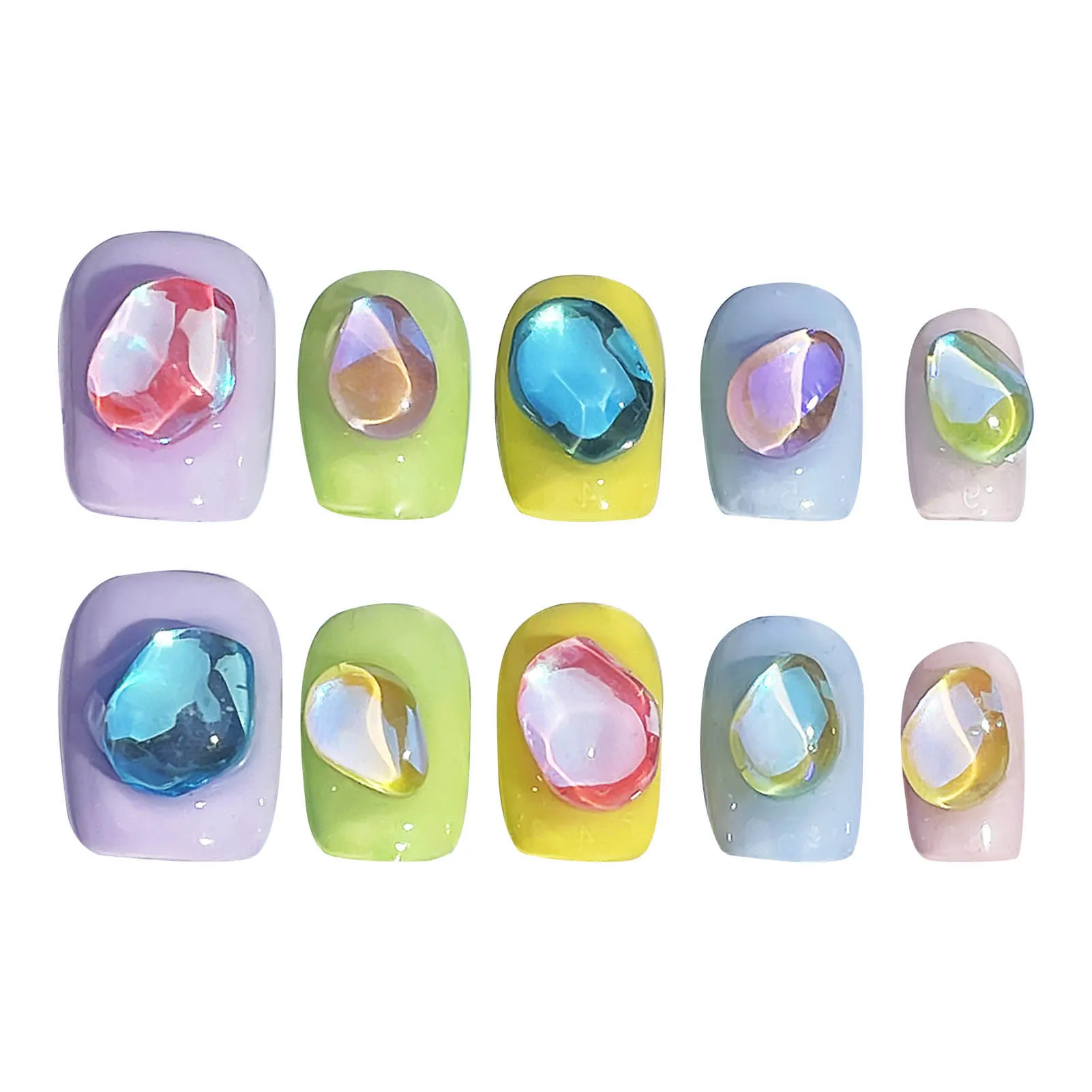 

Short False Nails with Colorful Rhinestone Ultra-flexible Long Lasting Fake Nails for Stage Performance Wear