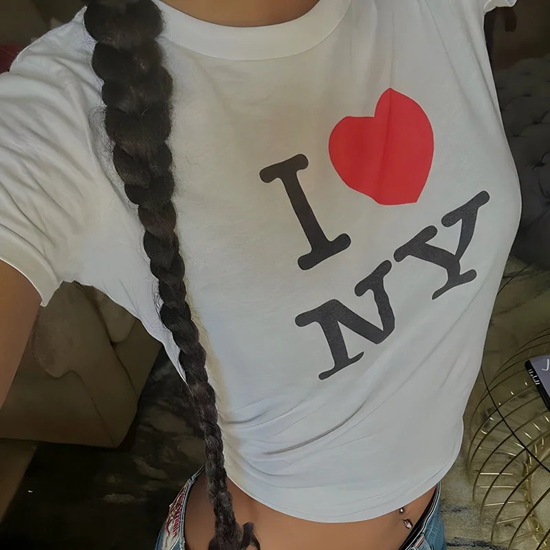 Женский летний топ с надписью «I Love Heart NY New York», Y2k