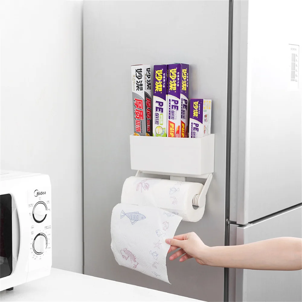 Refrigerator Shelf Wall Hanging Cling Film Paper Towel Holder Storage