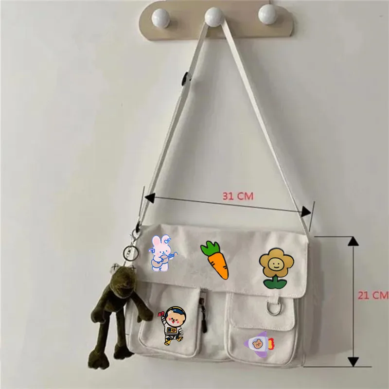 Ladies' Cute and Versatile Canvas Youth Fashion Shoulder Bag Student Large Capacity Crossbody Bag Flip Cover Student School Bags