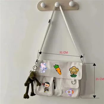 حقيبة كتف عصرية للشباب من القماش اللطيف ومتعددة الاستخدامات للسيدات، حقيبة كروس ذات سعة كبيرة، غطاء قلاب، حقائب مدرسية للطلاب 6