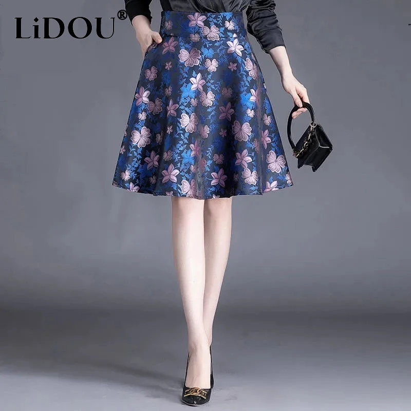 Spring Summer 2022 Elegant Fashion Vintage Floral Print A-line Skirt Women Temperament All-match Jacquard Umbrella Fluffy Skirts 3 8cm wide vintage jacquard shoulder straps universal fashion style temperament precision woven high quality shoulder straps