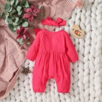 Girls Soild Cotton Long Sleeve With Button Baby Summer&Spring Streetwear Bodysuit 2
