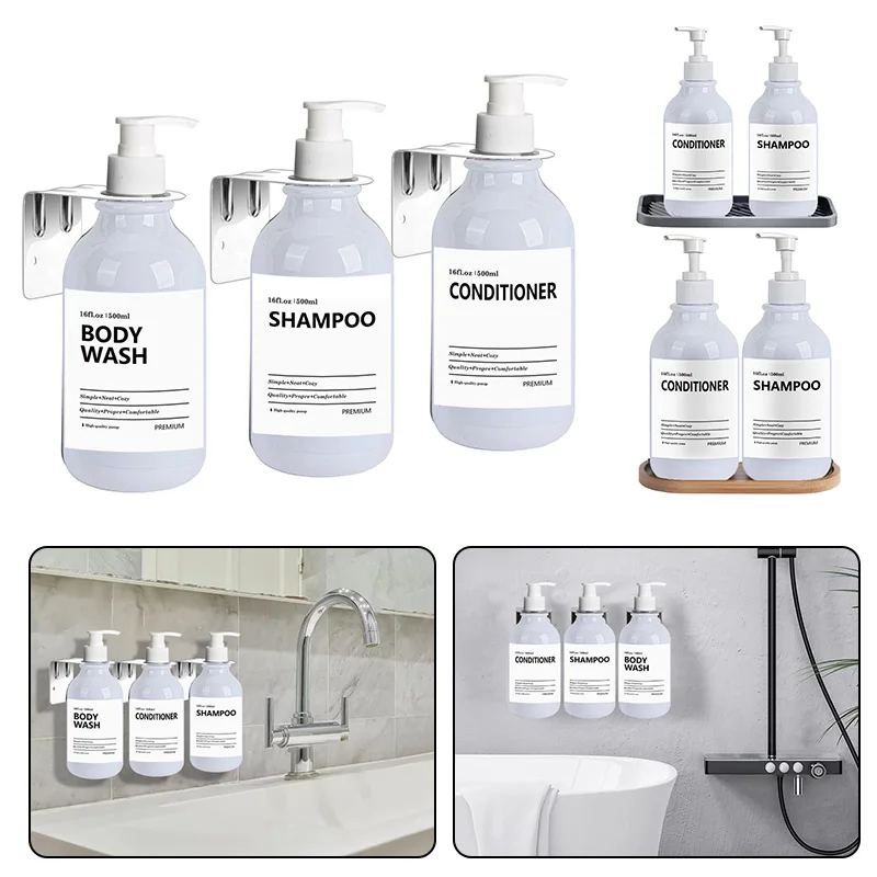 500ml Soap Dispenser with Label Refillable Bathroom Shampoo Shower Gel Bottle Wall-mounted Kitchen Liquid Lotion Container
