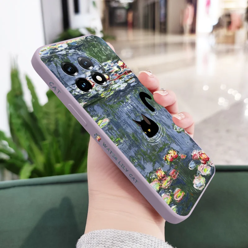 Water Lily Cat Liquid Silicone Phone Case Cover
