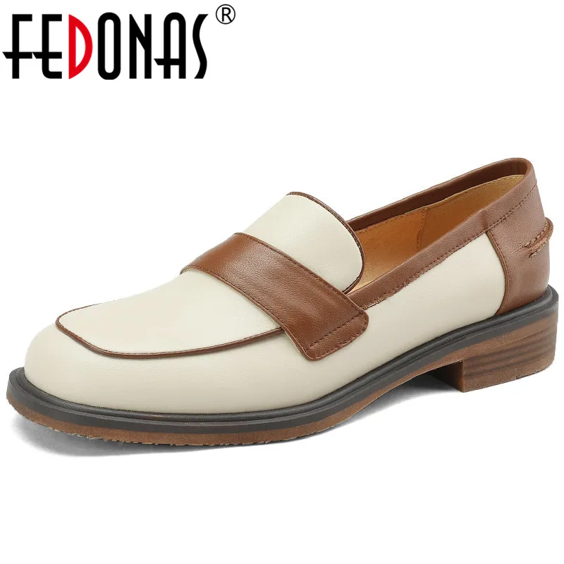 

FEDONAS Working Casual Retro Concise Women Pumps Mixed Colors Genuine Leather Low Heels Shoes Woman Spring Summer New Arrival