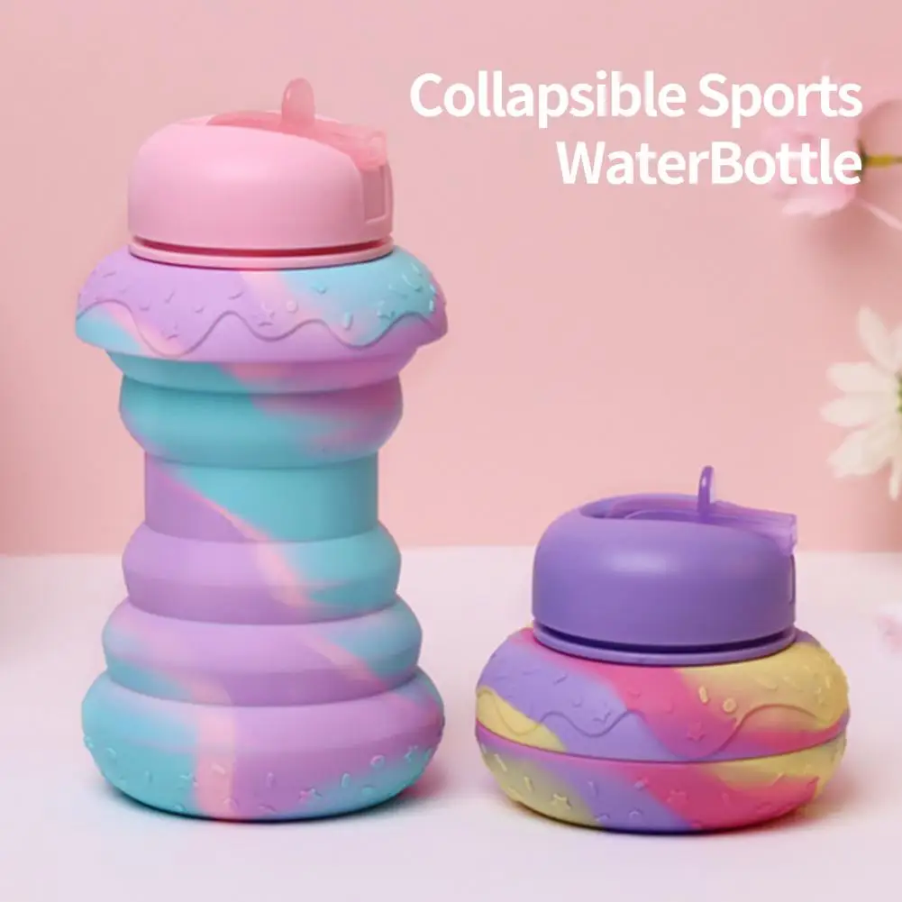600ML Folding Water Cup Large Caliber Doughnut Shape Sport Bottle Drop-resistant Portable Water Cup Daily Use