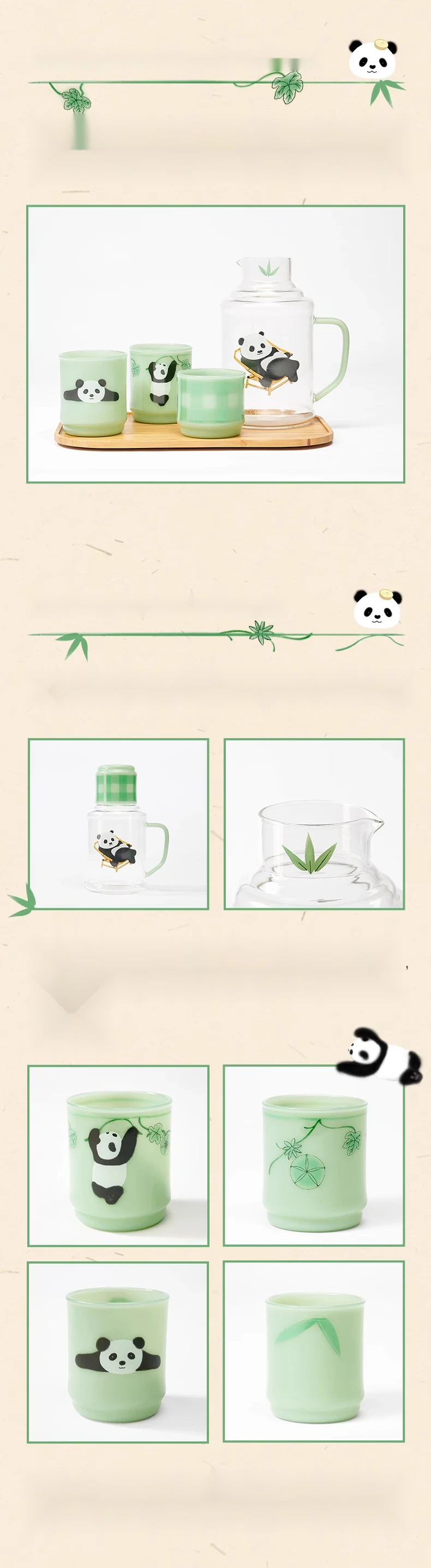 Tbh Beast Pie Home Panda Bangbang Glass Water Bottle Set High Temperature Resistant Home Cold Water Bottle Gift_voghion.com