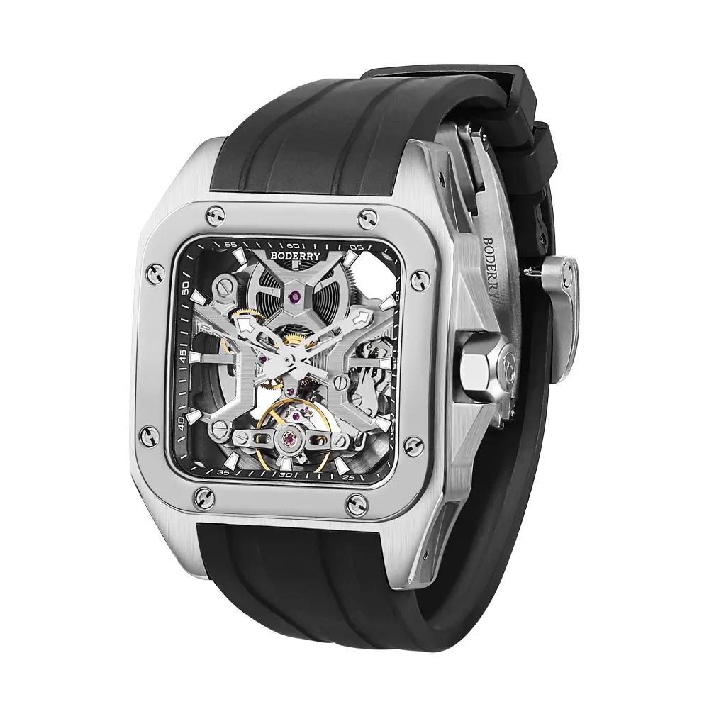 Boderry Storm Men's Square Titanium Automatic Skeleton Watches Luxury