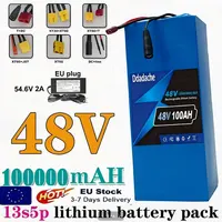 Batterie au lithium 13S5P 48V 100Ah avec BMS et chargeur 54,6V 2A, pour vélo, scooter, outil de mobilité 500W-1000W, rechargeable 18650 1