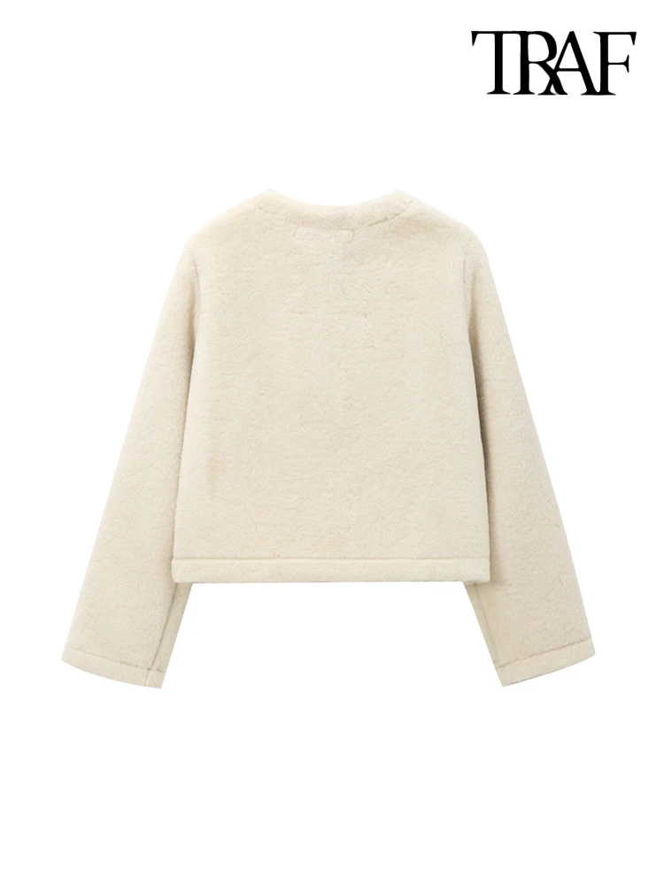 TRAF-Thick Warm Faux Fur Jacket for Women, Long Sleeve Coat, Front Toggle, Female Outerwear, Chic Tops, Fashion 2