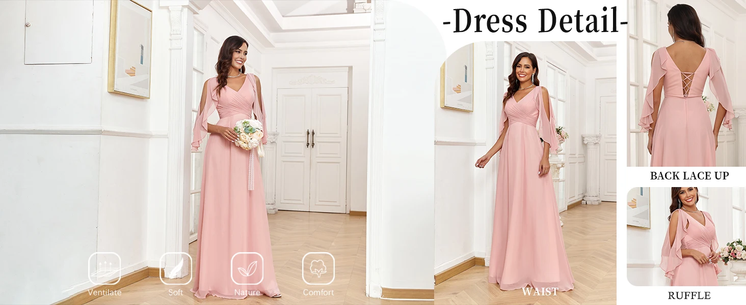 Schulterfreie Brautjungfernkleider für Hochzeitsgäste, lange Chiffon-Abendkleider für Damen 2024